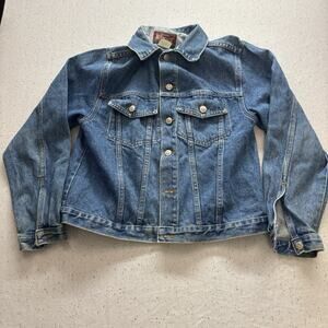Vintage Genuine Authentic Denim Jacket Small Blue Wash Trucker Jean Coat Vtg 90s